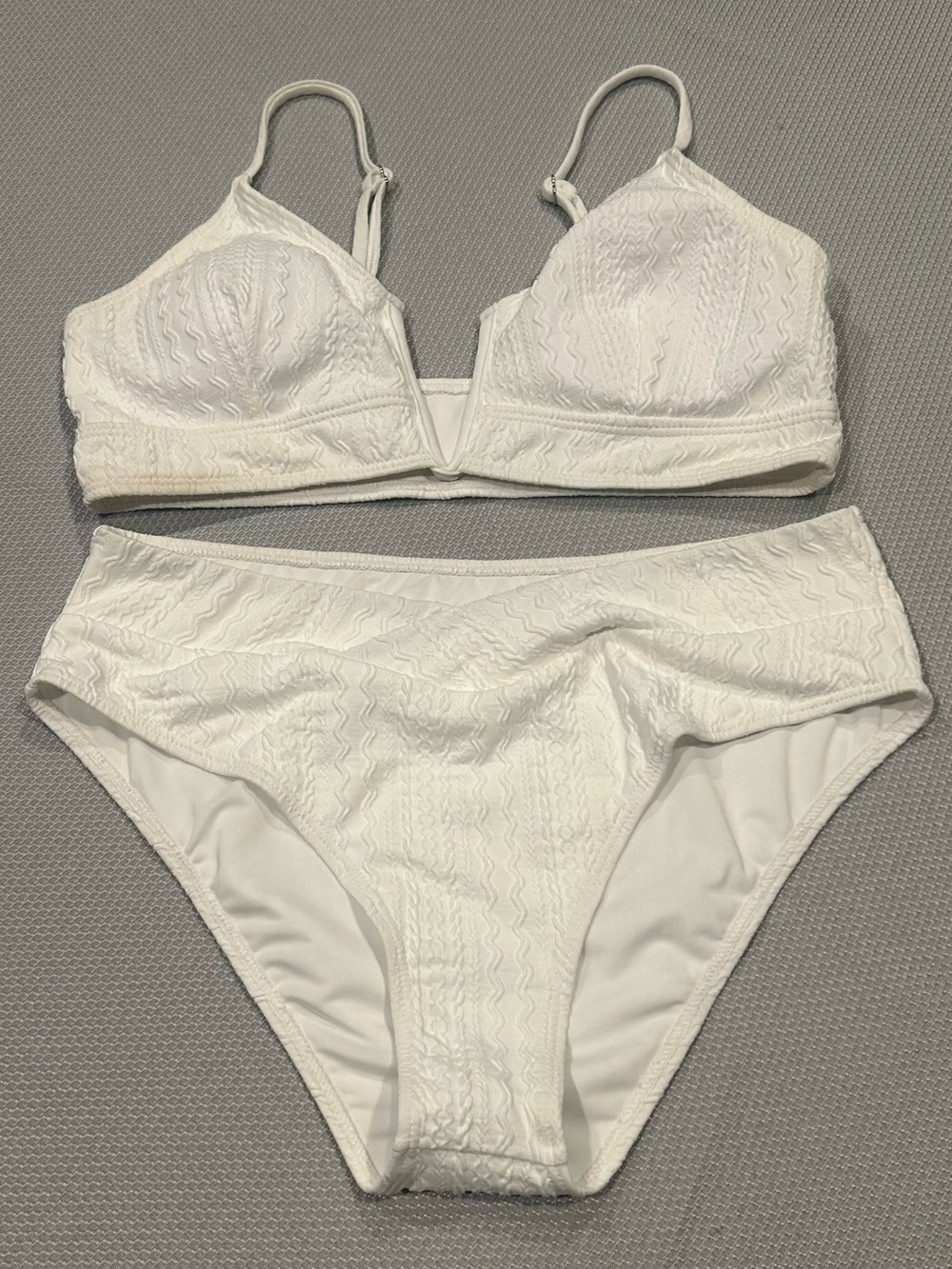 White Textured Bikini Set - Two Piece Swimwear